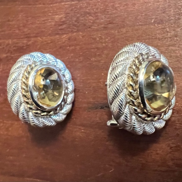 Judith Ripka Silver Citrine Quartz Cabachon Earrings | 925 Gold Accents EUC #410 - Picture 5 of 11
